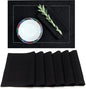 D'Moksha Homes Linen Placemats Set of 6 - Classic Hemstitch Black Placemats 14 x 19 Inch - 100% Pure Linen Table Mats for Spring, Easter - Handcrafted and Machine Washable