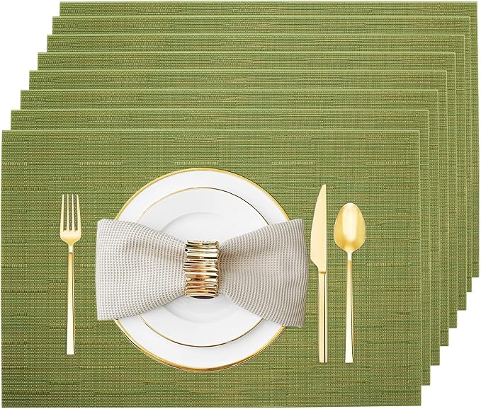 Green Vinyl Placemats Set of 8, Heat Resistant Table Placemats | 18x12 inch by Uolr