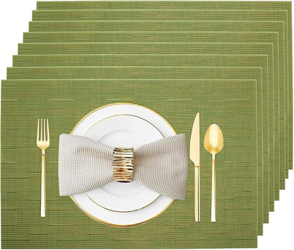 Green Vinyl Placemats Set of 8, Heat Resistant Table Placemats | 18x12 inch by Uolr