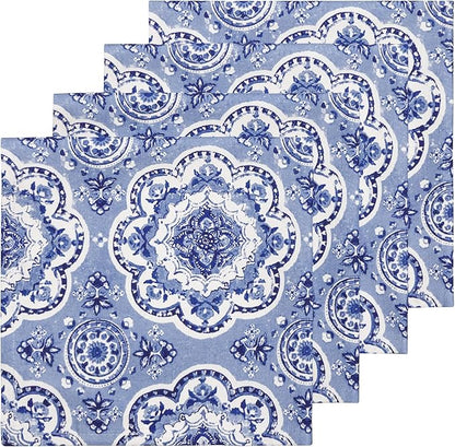 Maison d' Hermine Cloth Napkins Set of 4 100% Cotton Everyday Reusable Square Napkins Cloth Washable Dinner Party Wedding Restaurant Valentines Day Decorations Spring/Summer(Melodie Bleue, 20" x 20")