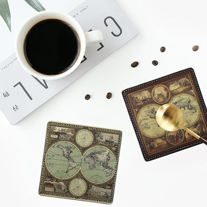 Marble Coasters Square Leather Drinks Coaster Set - Image 6