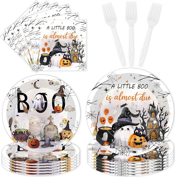 96 Pcs A Little Boo Is Almost Due Halloween Baby Shower Decorations, Ghost by EoBeCy