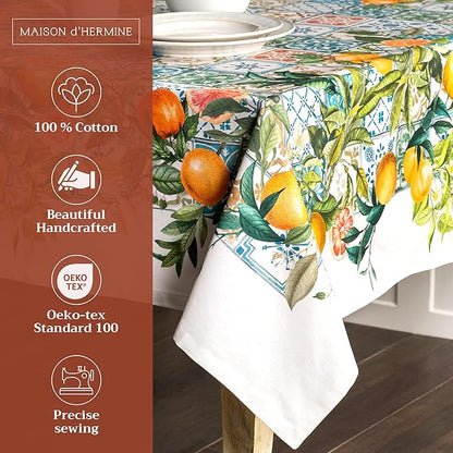 Maison d' Hermine Table Cloth Rectangle Table 100% Cotton 70 x 90 Inches Tablecloth Reusable Decorative for Dining Room Farmhouse Home Valentines Day Decorations Spring Summer - Agrume