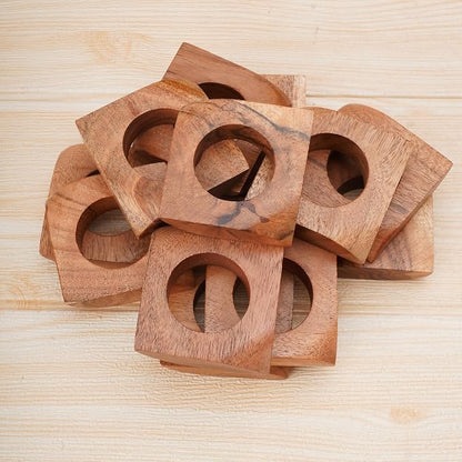Acacia Wood Napkin Rings Set of 12 – Handmade Square Rustic Wooden Napkin - Image 6