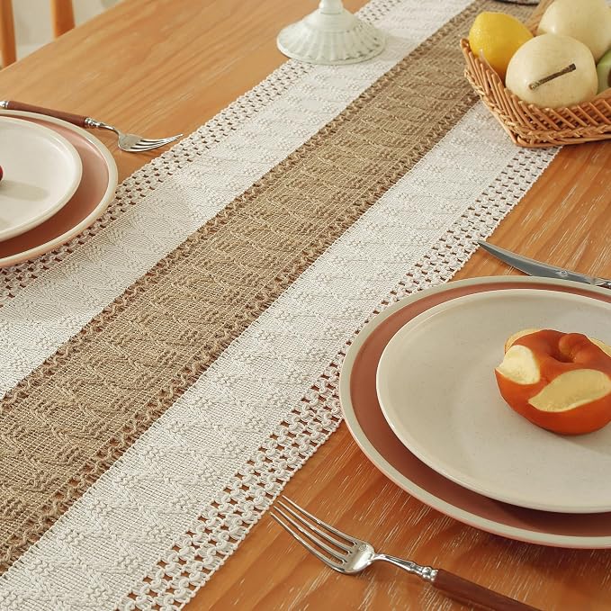 Boho Table Runner for Brown White Tassel Home Decor 72 Inches Long, Modern - Image 3