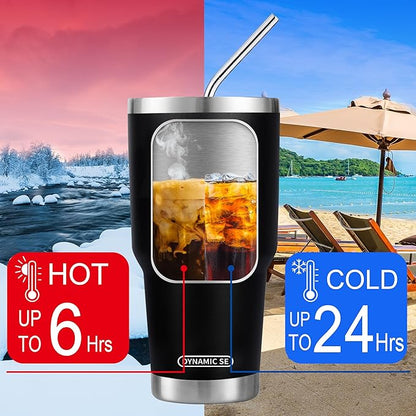 D·S 30 oz Black Tumbler with Straw and Lid Insulated Travel Coffee Mug | Double - Image 4