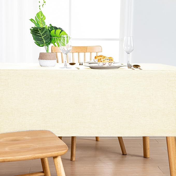 Hiasan 2 Pack Faux Linen Rectangle Tablecloth - Wrinkle and Stain Resistant Washable Table Cloth for Kitchen Dining Room Holiday Table Cover for Party Dinner, Champagne, 70 x 108 Inch