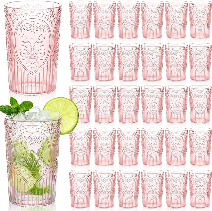 48 Pcs 16 oz Plastic Vintage Drinking Glasses Stemless Ribbed Highball Glasses by Unknown