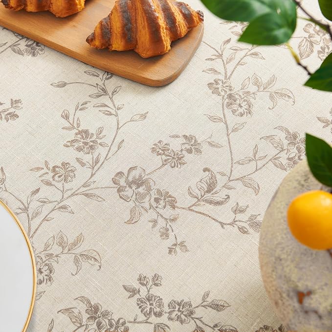 jinchan Taupe Farmhouse Floral Linen Square Table Cloth 52 x 52 Inch | Timeless - Image 6