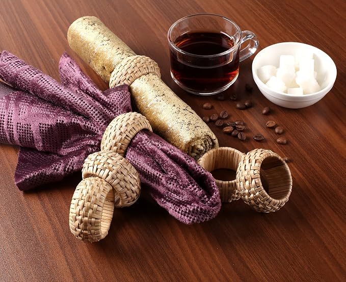 Natural Cane Napkin Rings Set of 6, Handwoven Table Decor, Bohemian Coastal - Image 2