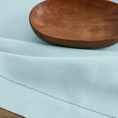 Solino Home Linen Tablecloth for Rectangle Tables 60 x 108 Inch - Classic Hemstitch 100% Pure Linen Aqua Blue Table Cloth - Machine Washable Cloth Tablecloth for Spring, Easter
