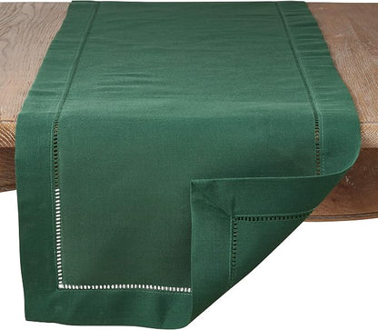 SARO LIFESTYLE Hemstitched Border Table Runner, Jasper Green - Image 2