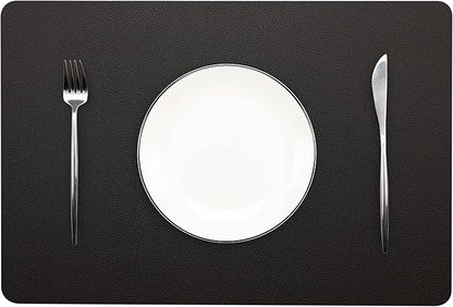 Wipeable Placemats Leather Table Mats Waterproof Heat-Resistant Easy to Clean for Dining Table Set Kitchen Table (6, Black)