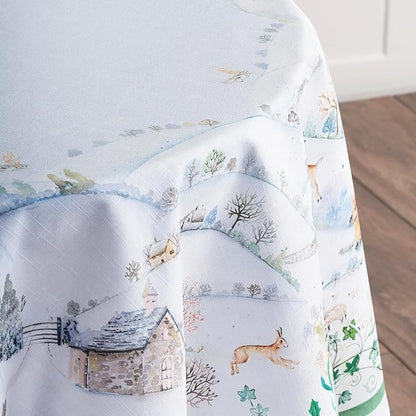Maison d' Hermine Table Cloth Round Table 100% Cotton 69 Inches Fall Tablecloth Reusable Everyday Use for Thanksgiving Christmas Decorations Dining Farmhouse Party (Snowy World)