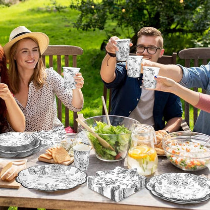 Kochorie 144 Pieces Black Floral Paper Plates and Napkins Party Supplies - Image 7