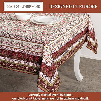 Maison d' Hermine Table Cloth Rectangle Table 100% Cotton 60 x 108 Inches Fall Tablecloth Reusable Everyday Use for Thanksgiving Christmas Decorations Dining Farmhouse Party (Reveillon Au Jardin)