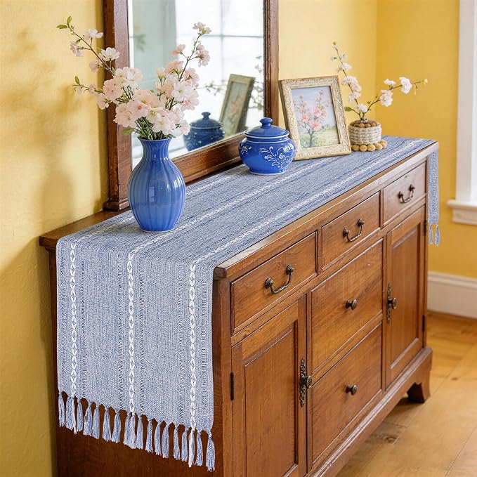 Dusty Blue Table Runner 15 x 72 Inches, Spring Summer Cotton Linen Farmhouse - Image 9