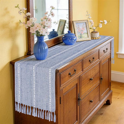 Dusty Blue Table Runner 15 x 72 Inches, Spring Summer Cotton Linen Farmhouse - Image 9