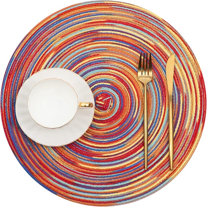 SHACOS Round Braided Placemats Set of 4 Variegated Colorful Placemats - Image 2