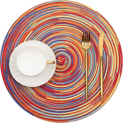 SHACOS Round Braided Placemats Set of 4 Variegated Colorful Placemats - Image 2