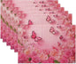 Table Placemats Set of 6,Spring Flowers Cloth Placemats,Pink Butterfly Rose Floral Heat-Resistant Table Mats for Kitchen Dining Room Decoration,Non-Slip Fabric Place Mats 11.8x17.7 Inch