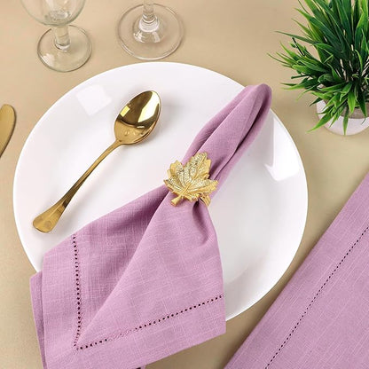 CLEENTABLE Maple Leaf Napkin Rings Set of 12 - Handcrafted Aluminum Napkin Holders for Cloth & Paper Napkins, Elegant Table Décor for Weddings, Thanksgiving, Christmas & Holiday Parties (Gold)