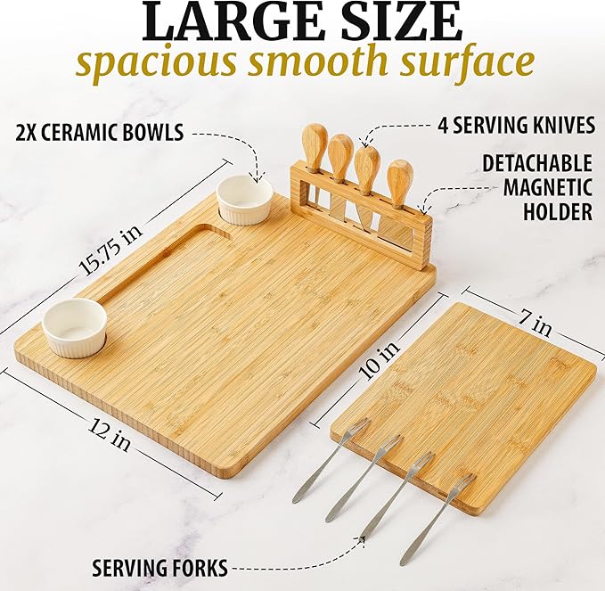 Zulay Charcuterie Board Set Large - Great White Elephant Gift, Housewarming Gift for New Home, Bamboo Cheese Board - Charcuterie with Accessories, Wine and Cheese
