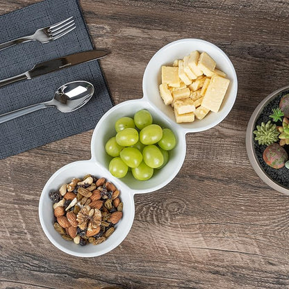 Restaurantware-13.4 x 4.9 x 2.3 Inch Triple Dip Bowls, 1 Microwavable Condiment Server - 3 Compartments, Microwavable, White Porcelain Dip Tray, Dishwashable, For Snacks, Condiments, Or Toppings