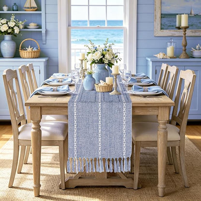 Dusty Blue Table Runner 15 x 72 Inches, Spring Summer Cotton Linen Farmhouse - Image 7