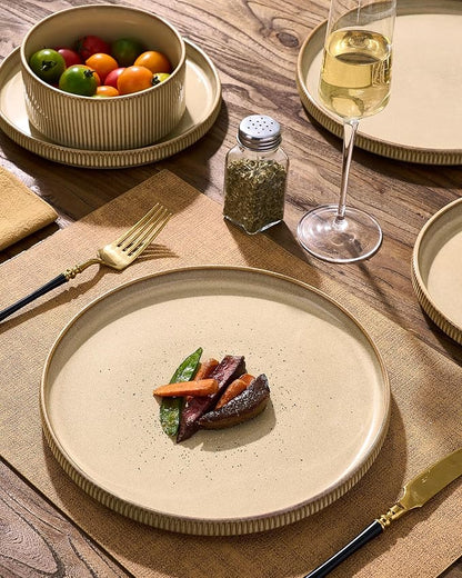 Dinnerware Set for 6, Ceramic Ribbed Plates, Dishes | 18-Piece Stoneware Dinner - Image 3