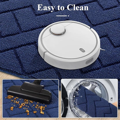 hicorfe Kitchen Rugs and Mats Sets,2 Pieces Super Absorbent Polypropylene Non-Slip Rug,Soft Comfort Floor Mat,Washable for Kitchen,Hallway,Office,Sink,Laundry(20" x 32"+24" x 71",Navy Blue)