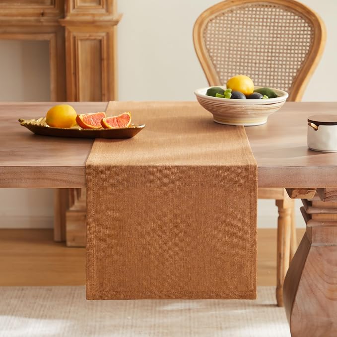 Rustic Cotton Linen Table Runner, 13x108 Inches Caramel | Farmhouse Style Linen - Image 4