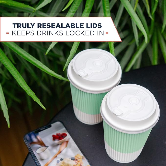 Disposable Coffee Cups With Lids - 12 oz Paper To Go Coffee Cups With - Image 5