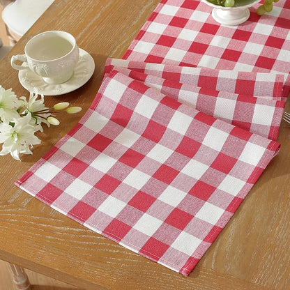 Laolitou Red Checkered Table Runner, Cotton Linen Gingham Table Runners - Image 5