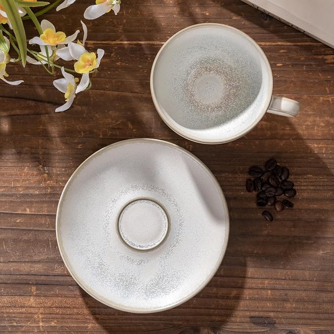 Porcelain Coffee Cup with Saucer, 10 oz Vintage Design Ceramic Latte Art - Image 3