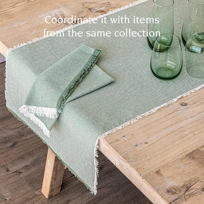 Over&Back 18x108 Woven Frayed Chambray Cotton Table Runner - Image 3