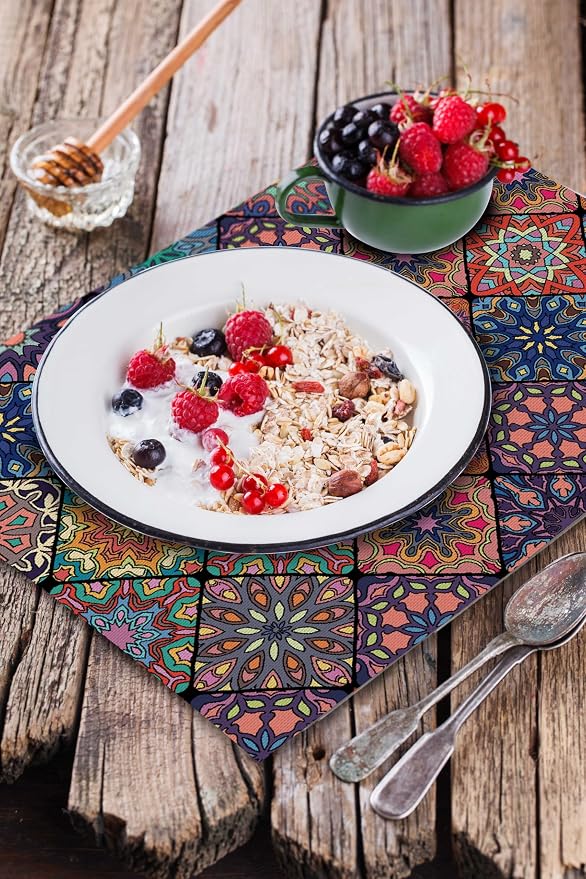 Boho Bohemian Placemats Set of 4, Line Table Mats | Vibrant Mosaic Print - Image 5