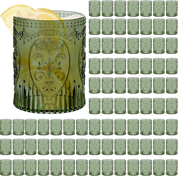 Qinyoung 100 Plastic Vintage Drinking Glasses 8.5oz Stemless Retro Embossed by Qinyoung