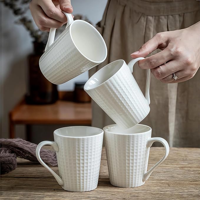 ONIGIRI Coffee Mugs Set of 4, Elegant Embossed Ceramic Coffee Cups, 300ml/10oz - Image 3