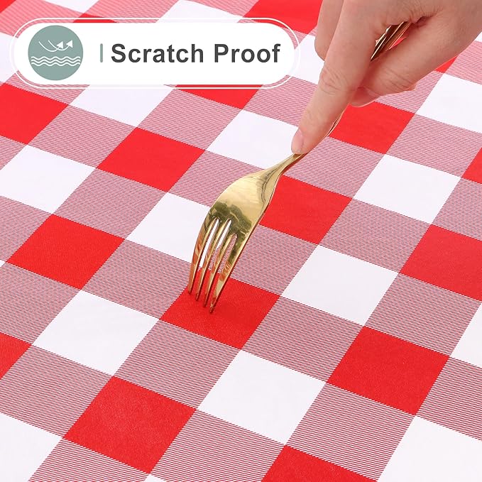 misaya Rectangle Waterproof Vinyl Table Cloth, Buffalo Flannel Backed Tablecloth, Wipeable Plastic Table Cover for Valentine's Day, Dinner, Kitchen, Outdoor (60" x 84", Red and White)