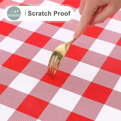 misaya Rectangle Waterproof Vinyl Table Cloth, Buffalo Flannel Backed Tablecloth, Wipeable Plastic Table Cover for Valentine's Day, Dinner, Kitchen, Outdoor (60" x 120", Red and White)