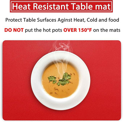 Jovono Wipeable Leather Table Mats, Waterproof Heat-Resistant, Easy to Clean, Set of 6, Red