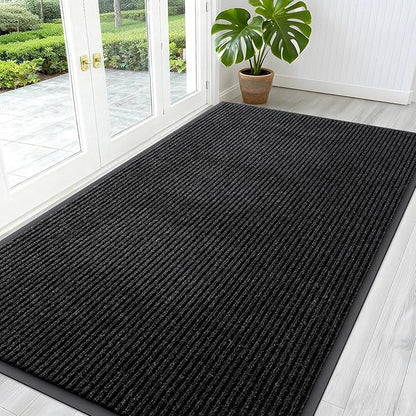 OLANLY Front Door Mat Indoor Outdoor Entrance, Waterproof Heavy Duty Doormat, Fade Resistant, Low Profile, Easy Clean Patio Porch Welcome Floor Mats for Entry, 59x30, Off-Black