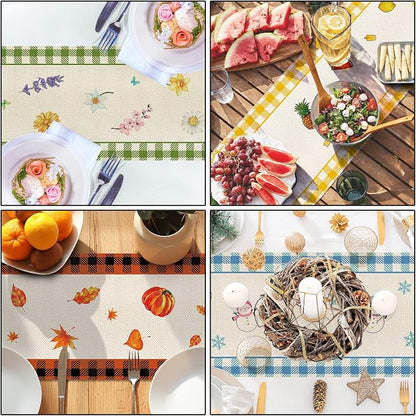 4 Pcs Cute Gnomes Buffalo Plaid Table Runner 72 Inches Long, Hello Spring Hello - Image 5