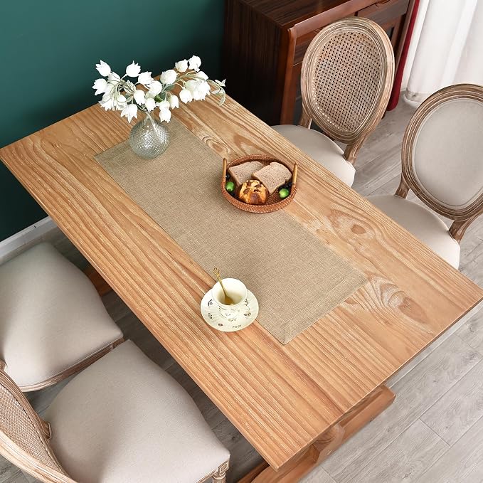 NEWISHER Farmhouse Rustic Faux Linen Solid Flaxen Table Runner 13x36inch | - Image 2