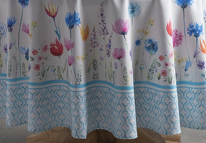 Maison d' Hermine Table Cloth Round Table 100% Cotton 69 Round Inches Tablecloth Reusable Decorative for Dining Room Farmhouse Home Valentines Day Decorations Spring Summer - Flower in The Field