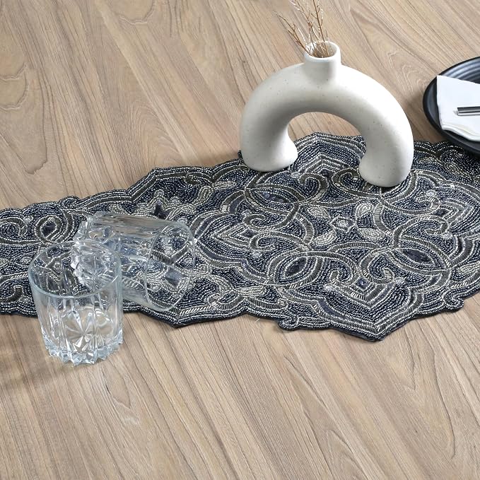 Beaded Table Runner 13 x 36 Inch, Handmade Glass Bead Table Runner - Image 3