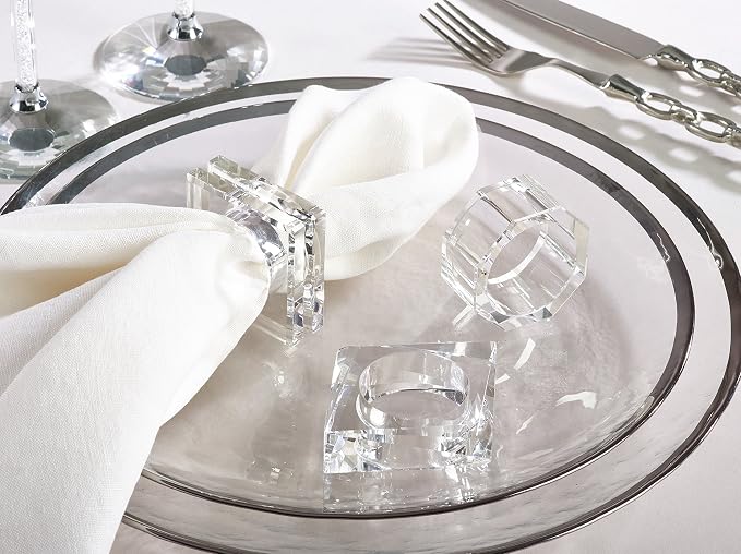 SARO LIFESTYLE Octagonal Crystal Glass Napkin Ring - Image 5