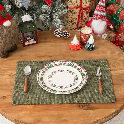 Kevin Textile Christmas Burlap Linen Placemats Set of 6 Heat Resistant Dining Table Place Mats Washable Kitchen Table Mats for Dinning Party Holiday Indoor Outdoor, 13 x19 inches, Peridot Green