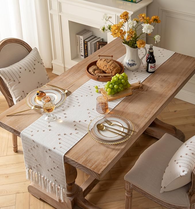 Boho Table Runner 13 x 90 Inch Long Natural Cotton Woven Runner - Image 6